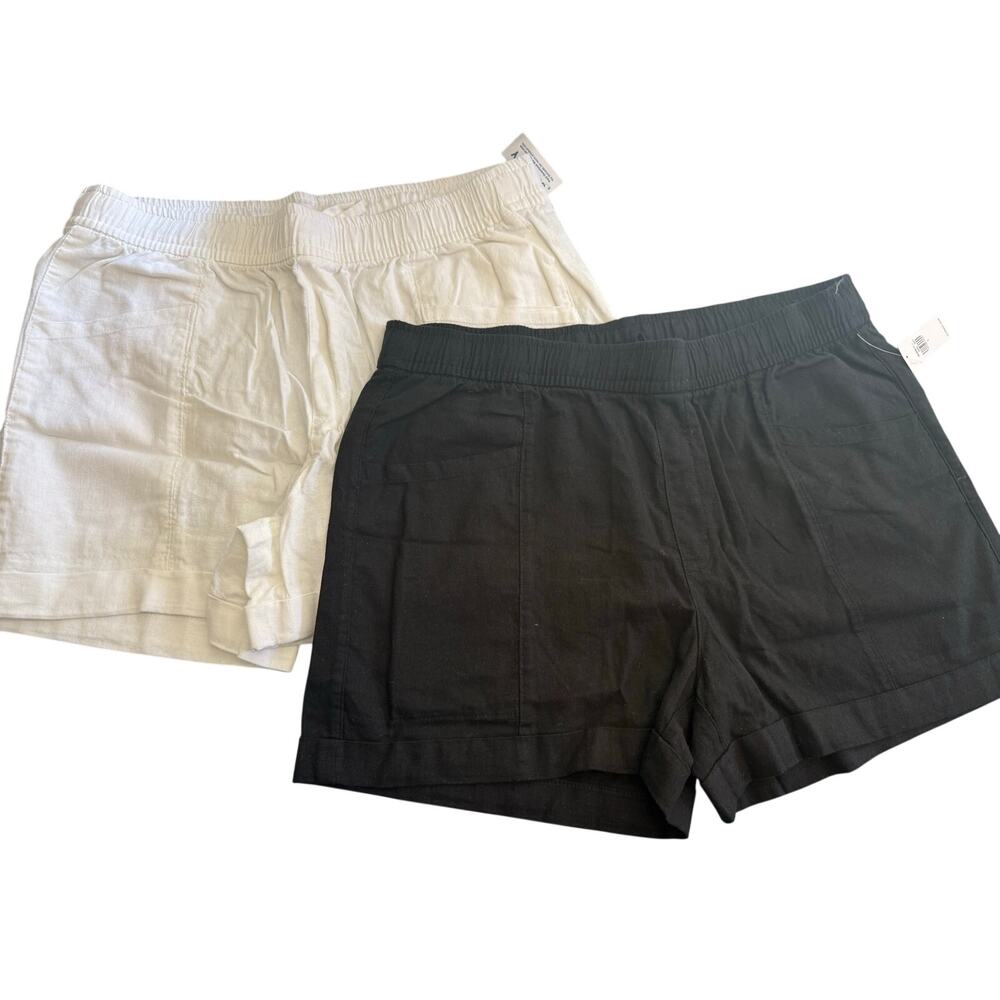 Lot of 2 Old Navy Womens Linen Shorts Large White Black High Rise Comfort NEW